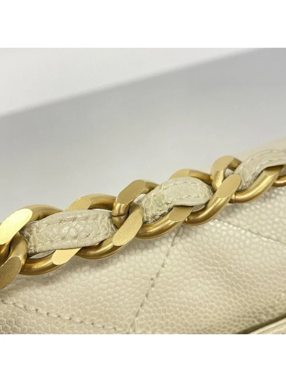 Chanel Handbag Quilted Caviar Leather White Gold